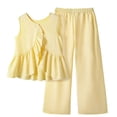thumbnail image 1 of Tisuna Summer Stylish Outfits For Girls Child Solid Color Sleeveless Crew Neck Dress Tops And Pants Set Lightweight Soft Teen Girls Loose Fit Clothing Set Yellow Size 11-12 Years, 1 of 3