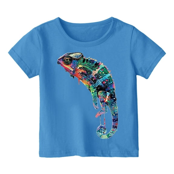 Tisuna Summer T Shirt For Boys Child Cartoon Print Short Sleeve Crew Neck Tops Comfortable Loose Kids Regular Fit Summer Outfits Blue Size 3-4 Years