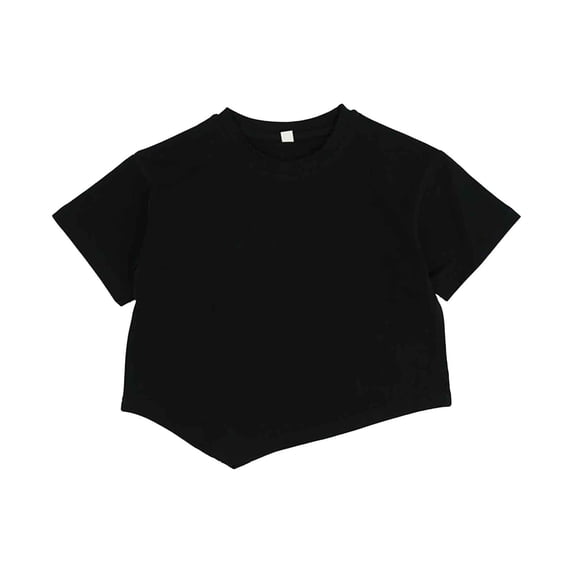 Tisuna Summer Tops For Child Girls Solid Color Short Sleeve Crew Neck Shirt Comfortable Loose Kids Toddler Summer Blouse Black Size 3-4 Years