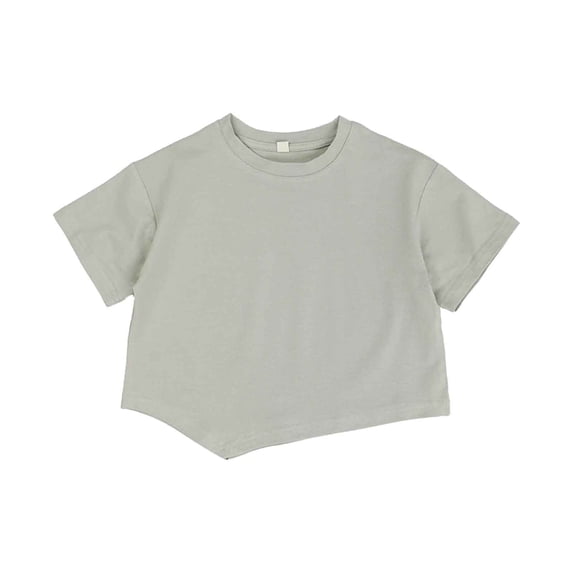Tisuna Summer Tops For Child Girls Solid Color Short Sleeve Crew Neck Shirt Comfortable Loose Kids Toddler Summer Blouse Light Gray Size 5-6 Years