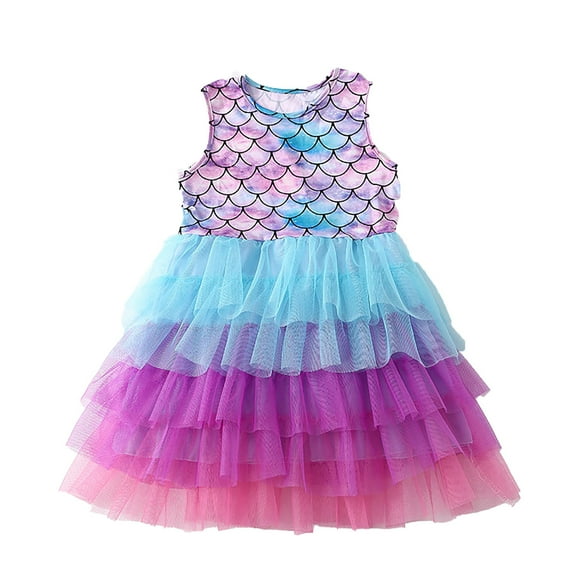 Tisuna Summer Vest Dress For Girls Toddler Color Block Sleeveless Crew Neck Dresses Cute Fashion Little Baby Girls Loose Fit Mesh Dress Purple Size 3-4 Years