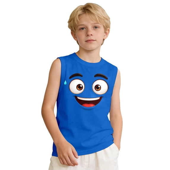 Tisuna Summer Vest Tops For Girls Boys Child Cartoon Print Sleeveless Crew Neck Tshirt Comfortable Causal Kids Youth School Sport Playwear Blue Size 8-9 Years