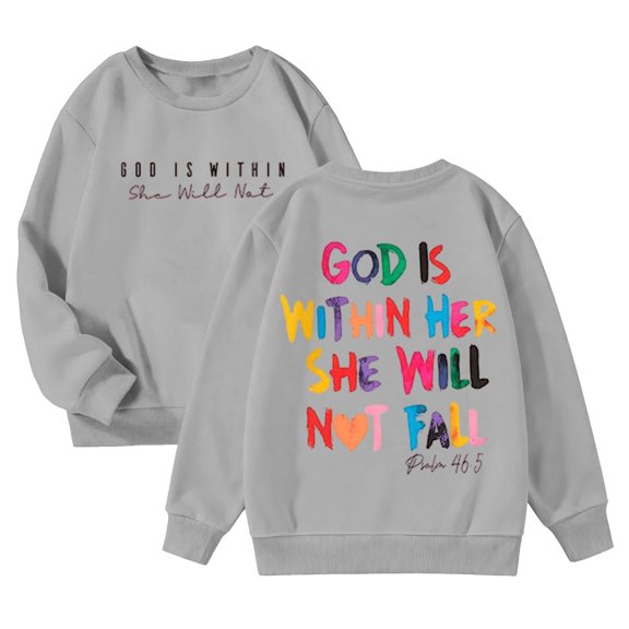 Tisuna Sweatshirt For Girls Toddler Letter Print Long Sleeve Crew Neck Tops Lightweight Soft Kids Fall Winter Clothes Grey Size 5-6 Years