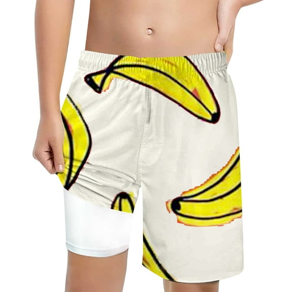 Tisuna Swim Short For Boys Child Coconut Print Elastic Waist Straight Leg Trunks Loose Comfortable Little Boys Swimming Pool Beach Summer Swimwear Beige Size 10-12 Years