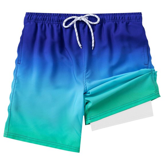 Tisuna Swim Shorts For Boys Child Cartoon Print Elastic Waist Straight Leg Shorty Lightweight Soft Summer Kids Beach Wear 5-6 Years Sky Blue