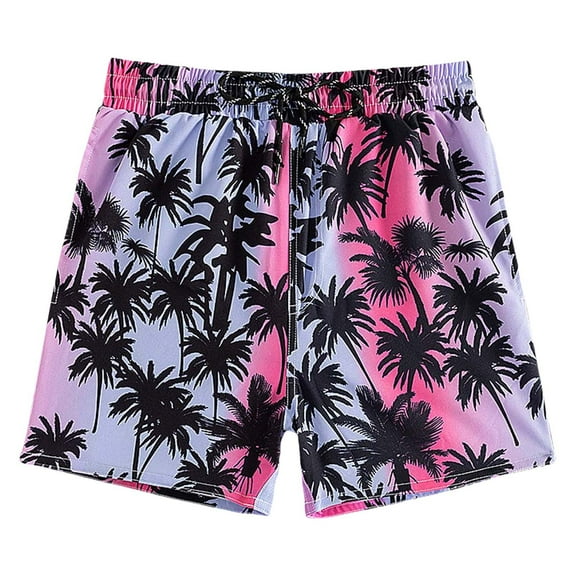 Tisuna Swim Trunks For Boys Child Coconut Tree Print Elastic Waist Straight Shorts Comfortable Lightweight Toddler Boys Swimming Pool Beach Summer Swimwear Light Purple Size 4-5 Years