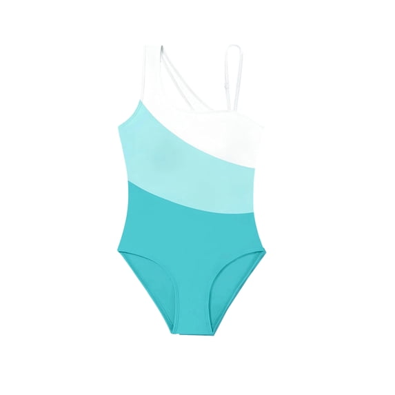 Tisuna Swimwear For Teen Girls Color Block Sleeveless Suspender One-Pieces Bathing Soft Comfortable Big Youth Children'S Swimming Pool Swimsuit Mint Green Size 7-8 Years