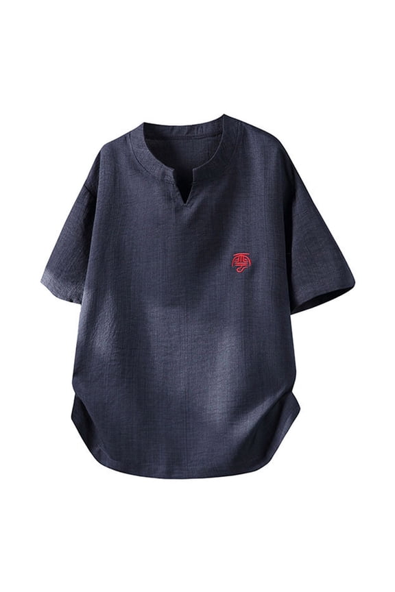 T Shirts For Men Solid Color Short Sleeve V Neck Tops Breathable Lightweight Man Work Office Summer Tees Size Xxxl Navy
