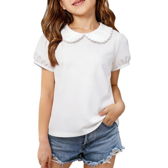 Tisuna T Shirts For Toddler Girls Solid Color Short Sleeve Crew Neck Tops Stylish Kids Summer Holiday Blouse Size 6-12 Months White