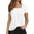 thumbnail image 1 of Tisuna T Shirts For Women Solid Color Short Sleeve Square Neck Basic Tee Lightweight Cute Ladies Everyday Casual Wear Size L, 1 of 6
