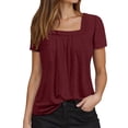 thumbnail image 1 of Tisuna T Shirts For Women Solid Color Short Sleeve Square Neck Basic Tee Lightweight Cute Ladies Everyday Casual Wear Size S, 1 of 6