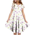 thumbnail image 1 of Tisuna Girls Summer Dress Floral Print Short Sleeve Crew Neck Dresses Fashion Comfortable Little Youth Girls Festival Party Playwear Dress White Size 14-15 Years, 1 of 5