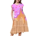 thumbnail image 1 of Tisuna Girls Summer Dress Ice Cream Print Short Sleeve Crew Neck Dresses Breathable Casual Little Girls Big Kids Holiday Casual Wear Pink Size 12-13 Years, 1 of 5