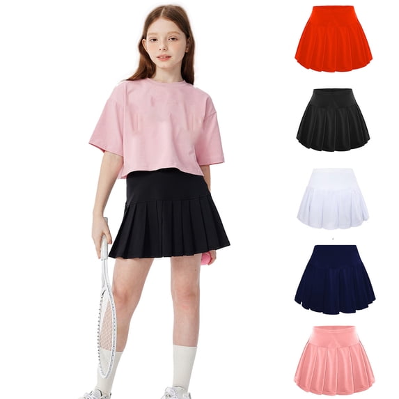 Tisuna Tennis Pleated Skirt For Girls Solid Color Trendy High Waisted A-Line Skirt Shorts Youth Sport Athletic Casual Outfits Black Size 7-8 Years