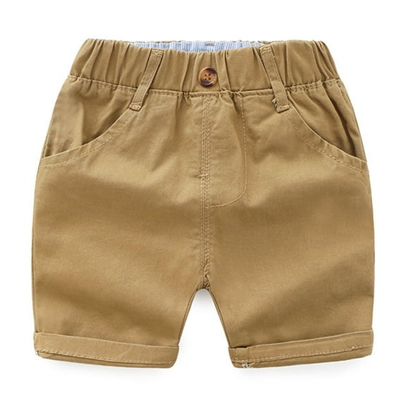 Tisuna Toddler Boys Denim Shorts Solid Color Elastic Waist Straight Leg Shorty Comfortable Leisure Summer Kids Daily Wear 5-6 Years Khaki