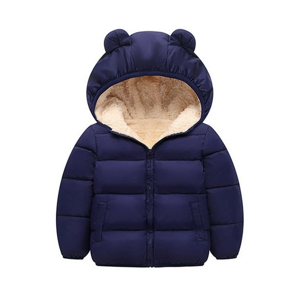 Tisuna Toddler Boys Girls Jacket Solid Color Long Sleeve Bear Ear Hooded Coat Thick Warm Winter Kids Outerwear Navy Size 3-4 Years