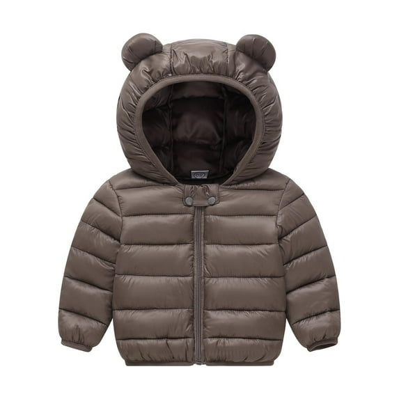 Tisuna Toddler Boys Girls Padded Jacket Solid Color Long Sleeve Bear Ear Hooded Coat Cute Lightweight Winter Kids Outerwear Coffee Size 18-24 Months