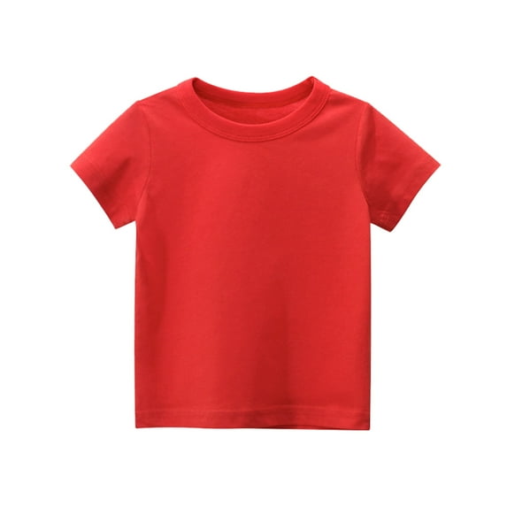 Tisuna Toddler Boys Girls Tops Solid Color Short Sleeve Crew Neck Shirts Casual Comfortable Summer Kids Pullover Tops Red Size 1-2 Years