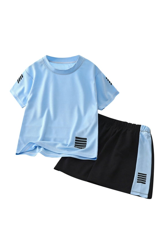 Toddler Boys Outfit Set Summer Crew Neck Short Sleeve Solid Color Casual Sport Tops And Shorts Boys Outfit Sky Blue Size 5-6 Years