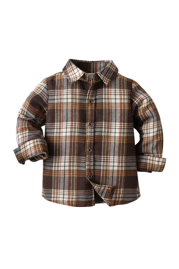 Toddler Boys Plaid Shirt Long Sleeve Lapel Collar Button Down Winter Autumn Tops Coat Fashion Soft Babys Holiday Playwear Outwear Black Size 2-3 Years