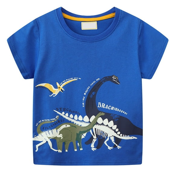 Tisuna Toddler Boys Shirt Dinosaur Print Short Sleeve Crew Neck Tops Breathable Cute Summer Kids Daily Wear Blue Size 6-7 Years