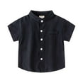 thumbnail image 1 of Tisuna Toddler Boys Shirt Solid Color Short Sleeve Stand Collar Tops Leisure Soft Summer Kids Button Up Clothes Black Size 3-4 Years, 1 of 4