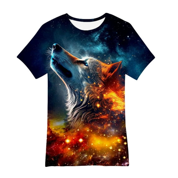 Tisuna Toddler Boys Shirts Casual Soft Lightning 3D Printing Tops Short Sleeve Crew Neck Summer Boy T Shirts Blue Size 9-12 Years
