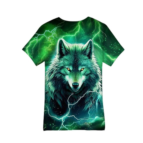Tisuna Toddler Boys Shirts Casual Soft Lightning 3D Printing Tops Short Sleeve Crew Neck Summer Boy T Shirts Green Size 4-5 Years
