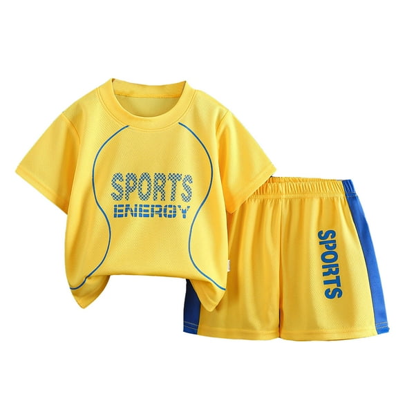 Tisuna Toddler Boys Sports Shorts Sets Tracksuit 2 Piece Basketball Sport Top And Mesh Shorts Suit Summer Breathable Quick Drying Ooutfit Set Yellow Size 3-4 Years