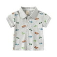 thumbnail image 1 of Tisuna Toddler Boys Summer T Shirt Kids Cartoon Car Print Short Sleeve Lapel Collar Top Lightweight Casual Summer Beach School Party Outfit Grey Size 6-7 Years, 1 of 8