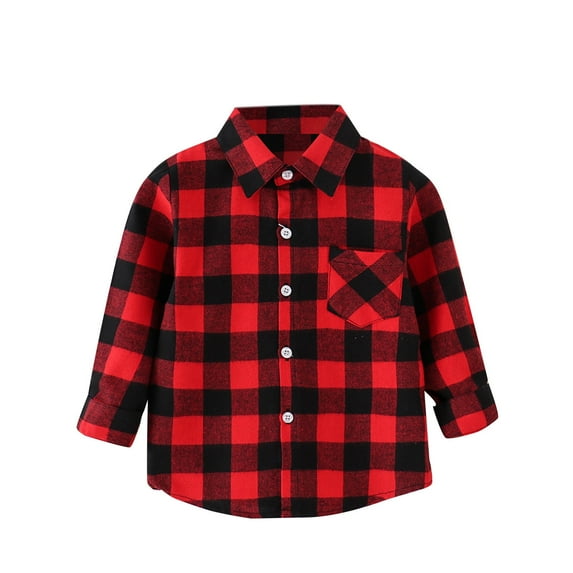 Tisuna Toddler Boys Tops Plaid Print Long Sleeve Lapel Neck Tops Casual Loose Spring Autumn Boys Outdoor Wear Red Size 6-7 Years