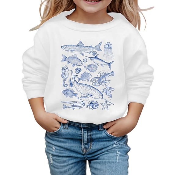 Tisuna Toddler Crewneck Sweatshirts Girls Stylish Animals Print Sweatshirt Little Girls Daily Party Long Sleeve Tops Clothes Size 2-3 Years