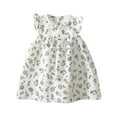 thumbnail image 1 of Tisuna Toddler Dress With Floral Print For Girls Ruffled Sleeve Crew Neck Dresses Fashion Cute Little Girls Summer Dailywear Beige Size 1-2 Years, 1 of 3