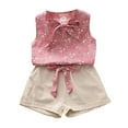 thumbnail image 1 of Tisuna Toddler Girls 2 Piece Outfits Flower Print Sleeveless Crew Neck Set Soft Leisure Summer Top And Shorts Girls Set Pink Size 2 Years, 1 of 5