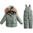 thumbnail image 1 of Tisuna Toddler Girls Boys 2 Pieces Outfit Solid Color Long Sleeve Hooded Snowsuit Warm Breathable Winter Kids Jacket And Overalls Pants Set Green Size 2-3 Years, 1 of 3