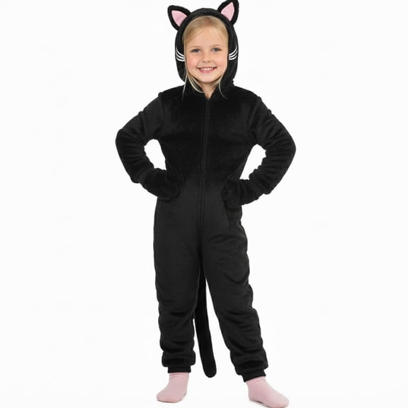 Tisuna Toddler Girls Boys Pajamas Romper Solid Color Long Sleeve Hooded Jumpsuit Fashion Comfortable Spring Autumn Kids Zip Up Homewear Black Size 18-24 Months