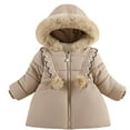 thumbnail image 1 of Tisuna Toddler Girls Coat Solid Color Long Sleeve Zipper Hooded Jacket Breathable Soft Winter Kids Outerwear Khaki Size 12-18 Months, 1 of 9