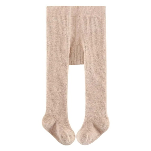 Tisuna Toddler Girls Pantyhose Solid Color Stretchy Tight Leggings Thick Warm Autumn Winter Kids Stockings Beige Size 6-12 Months