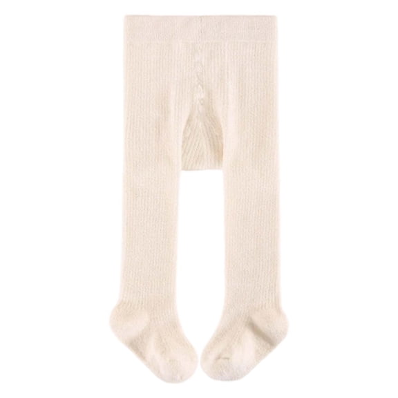 Tisuna Toddler Girls Pantyhose Solid Color Stretchy Tight Leggings Thick Warm Autumn Winter Kids Stockings White Size 6-12 Months