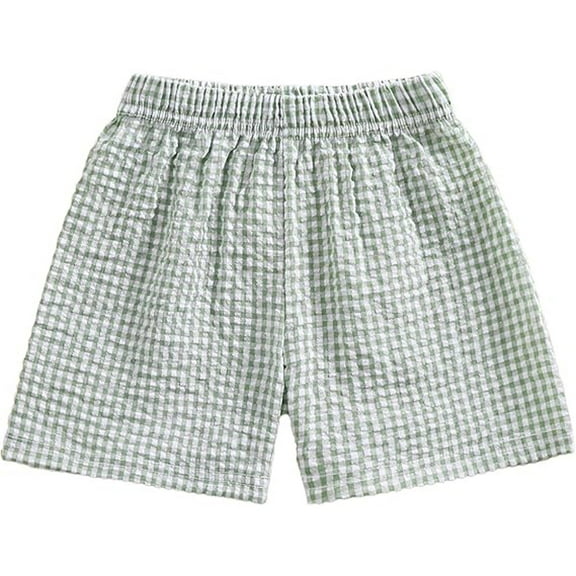 Tisuna Toddler Girls Shorts Plaid Print Elastic Waist Straight Leg Shorts Loose Soft Summer Girls Indoor Homewear Green Size 18-24 Months