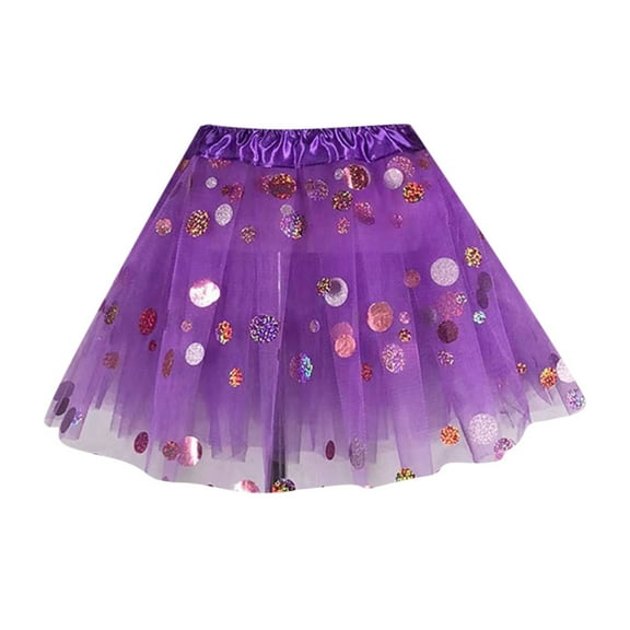 Tisuna Toddler Girls Skirt Sequin Print Elastic Waist Multilayer Tutu Skirt Fashion Cute Girls Carnival Dance Wear Purple Size 2-8 Years