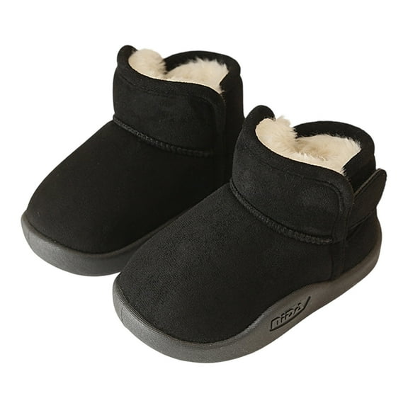 Tisuna Toddler Girls Snow Boots Solid Color Anti Slip Pull On Ankle Booties Thermal Warm Winter Kids Short Boots Black Size 15-18 Months