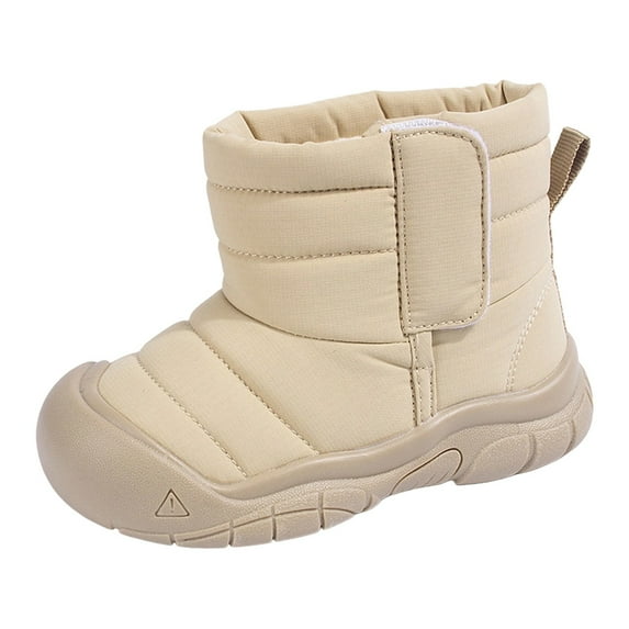Tisuna Toddler Girls Snow Boots Solid Color Anti Slip Pull On Ankle Booties Thermal Warm Winter Kids Short Boots Khaki Size 3-3.5 Years