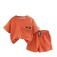 thumbnail image 1 of Tisuna Toddler Matching Sets Boys Solid Color Short Sleeve Crew Neck Tops And Shorts Set Breathable Fashion Little Boys Casual Holiday Vacation Outfits Size 3-4 Years Orange, 1 of 4