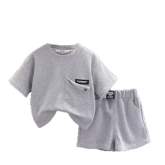 Tisuna Toddler Matching Sets Boys Solid Color Short Sleeve Crew Neck Tops And Shorts Set Breathable Fashion Little Boys Casual Holiday Vacation Outfits Size 2-3 Years Grey