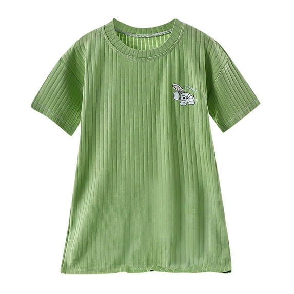 Tisuna Toddler Nightdress For Girls Solid Color Short Sleeve Crew Neck Sleepwear Dress Fashion Soft Baby Girls Loose Fit Summer Home Dailywear Green Size 2-3 Years