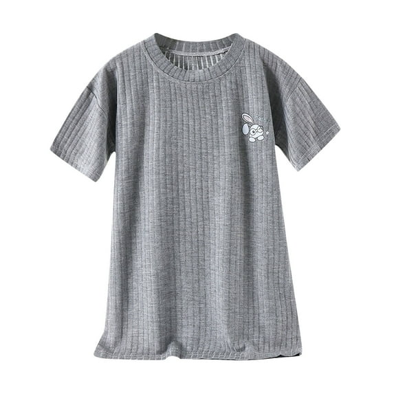 Tisuna Toddler Nightdress For Girls Solid Color Short Sleeve Crew Neck Sleepwear Dress Fashion Soft Baby Girls Loose Fit Summer Home Dailywear Grey Size 3-4 Years