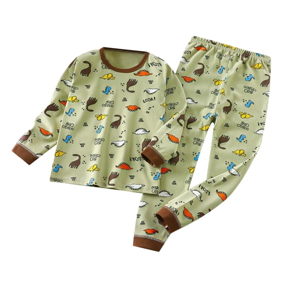 Tisuna Toddler Pajamas Set For Boys Comfortable Long Sleeve Crewneck Tops And Pants Sleepwear Kids 2 Pieces Dinosaur Print Homewear Set Size 3-4 Years