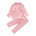 thumbnail image 1 of Tisuna Toddler Pajamas Set For Girls Comfortable Long Sleeve Collar Tops And Pants Sleepwear Kids 2 Pieces Solid Color Homewear Set Size 5-6 Years, 1 of 9