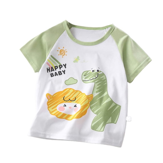 Tisuna Toddler Summer Shirts For Boys Cartoon Print Short Sleeve Crew Neck Tops Fashion Relax Fit Little Kids School Holiday Pullover Tees Light Green Size 6-9 Months